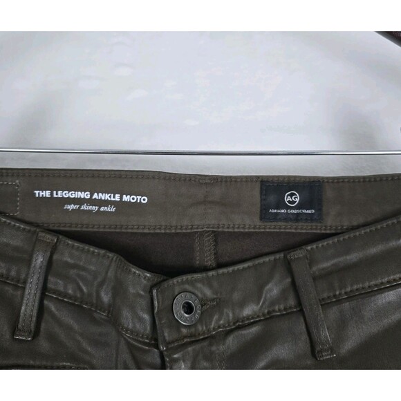 AG Adriano Goldschmied The Legging Ankle Moto Pants Women 27 Dark Olive Coated - Picture 4 of 9